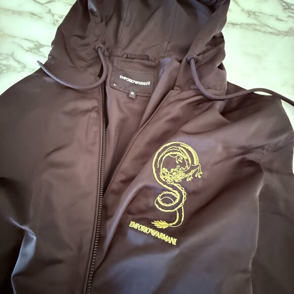 EMPORIO ARMANI Mens Jet Black Ltd. Ed. Hooded Lunar New Year Dragon Jacket, 52 - Picture 4 of 14